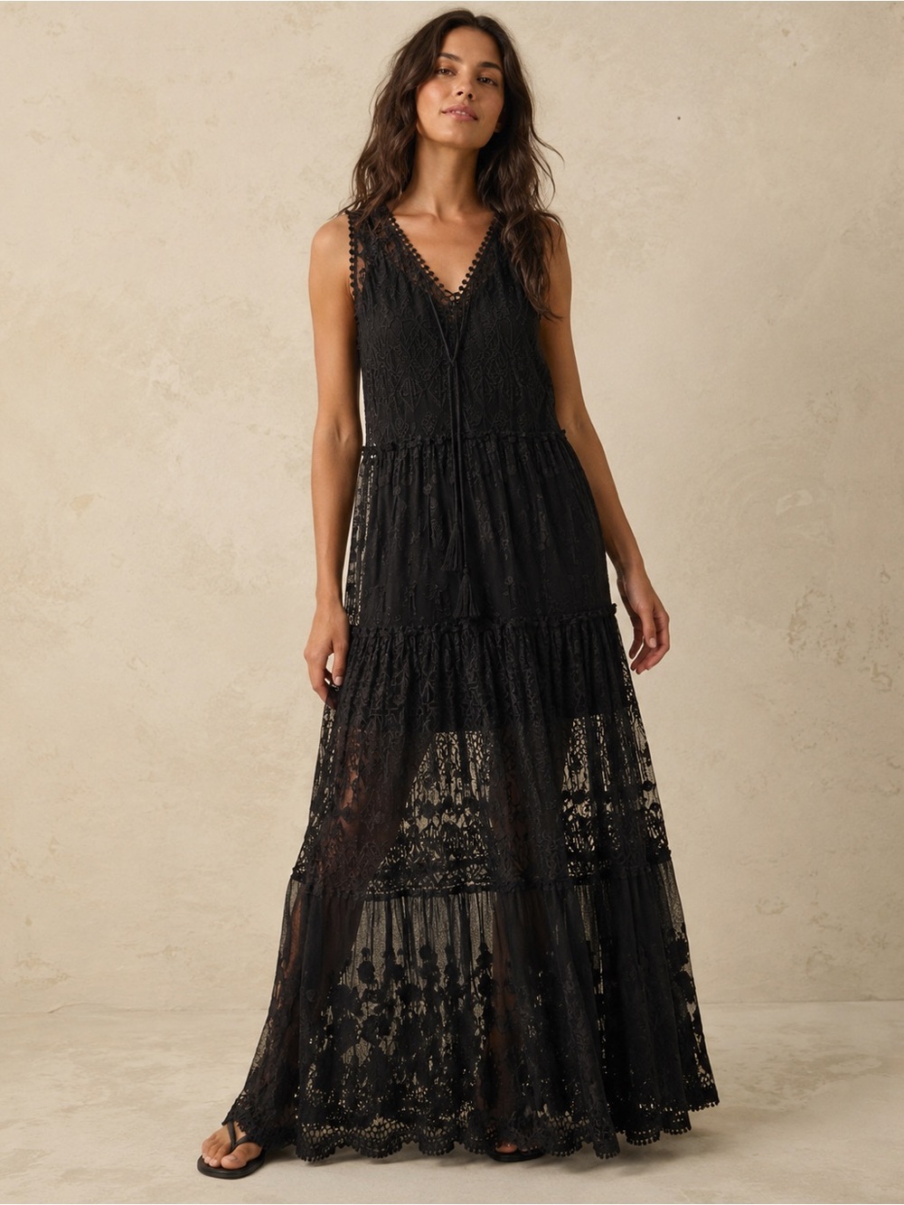 Ruby Yaya Sundance Black Lace Boho Maxi Dress w/ Slip Size M